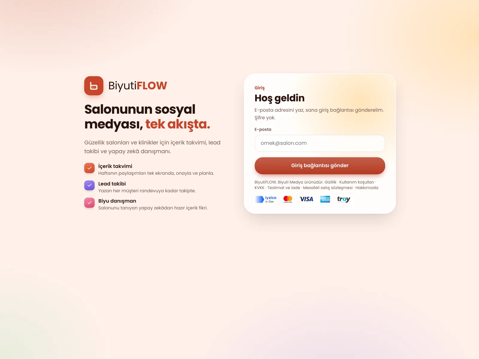 BiyutiFLOW giriş ekranı
